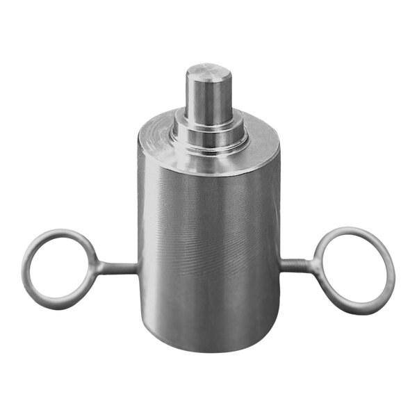 A stainless steel Inoksan skewer holder adapter cylinder with two handles.