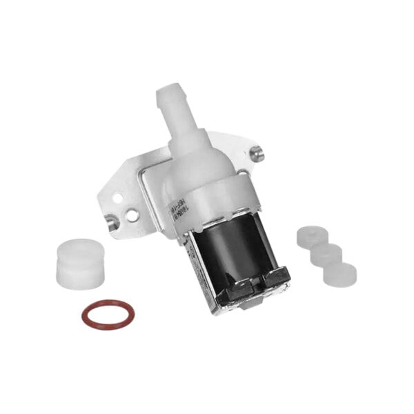 A Bunn water valve kit with a white plastic pump and black and red parts.