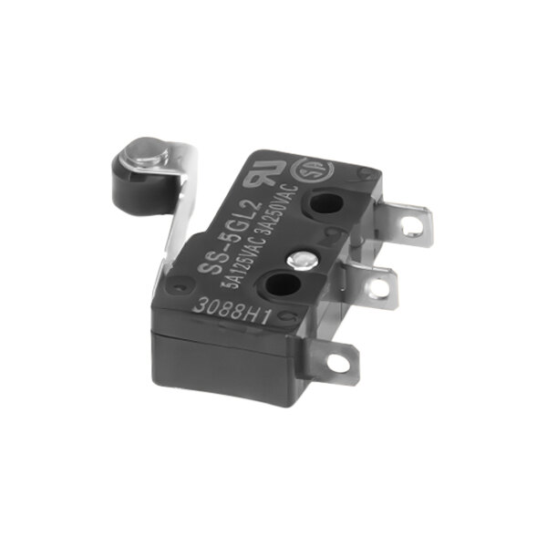 A black electrical device with a metal lever and a black cover.