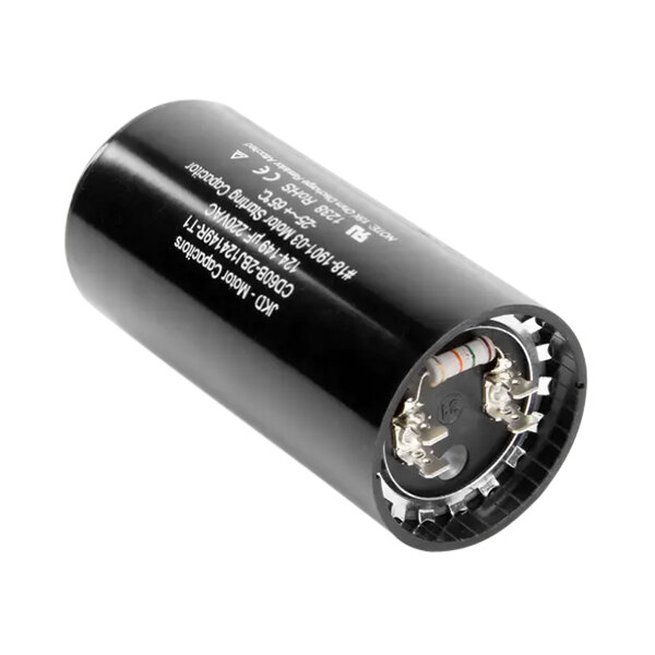 A black cylindrical Scotsman Start Capacitor with white text.