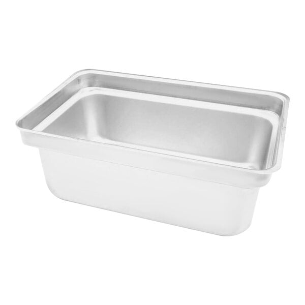 A silver rectangular Crown Verity full size pan with a rectangular bottom.