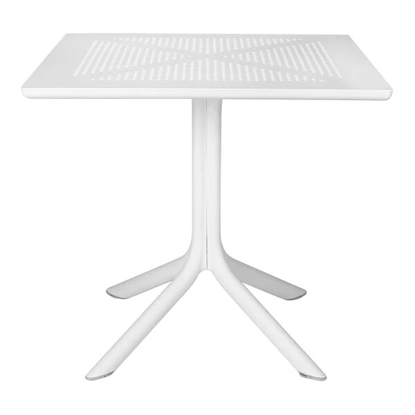 A Nardi square white table with a metal base.