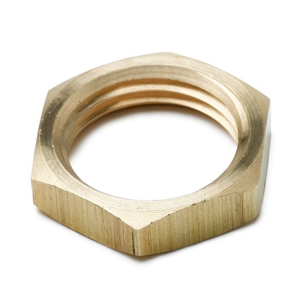 A close-up of a T&S brass lock nut.