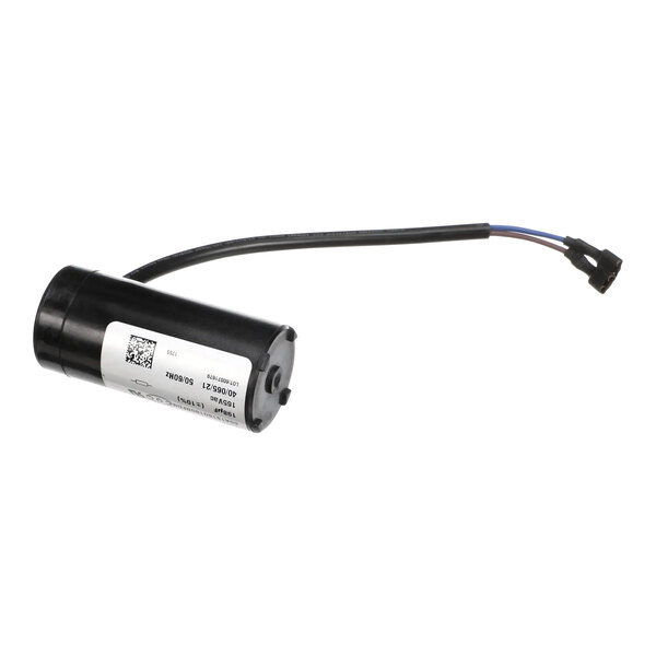 A black Hoshizaki start capacitor with wire.