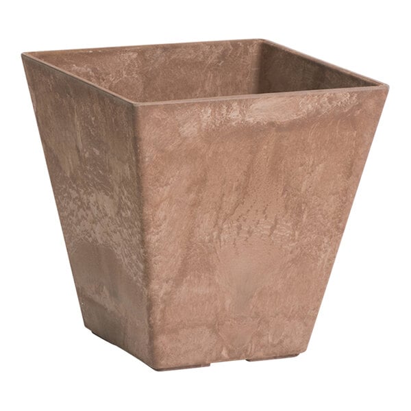 A brown square planter with a square top.