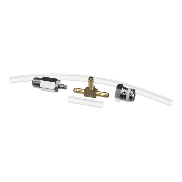 A white and gold Bunn vacuum breaker valve kit with a gold metal connector.