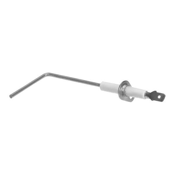 A white metal flame sensor with a metal handle.
