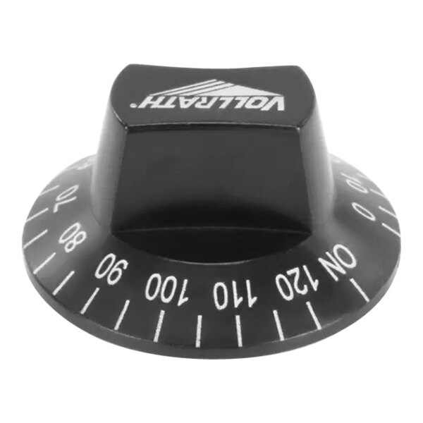 A black square Vollrath timer knob with white numbers.