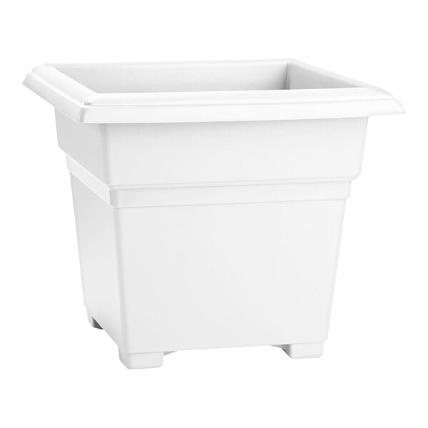 A white square tub planter with a square top.