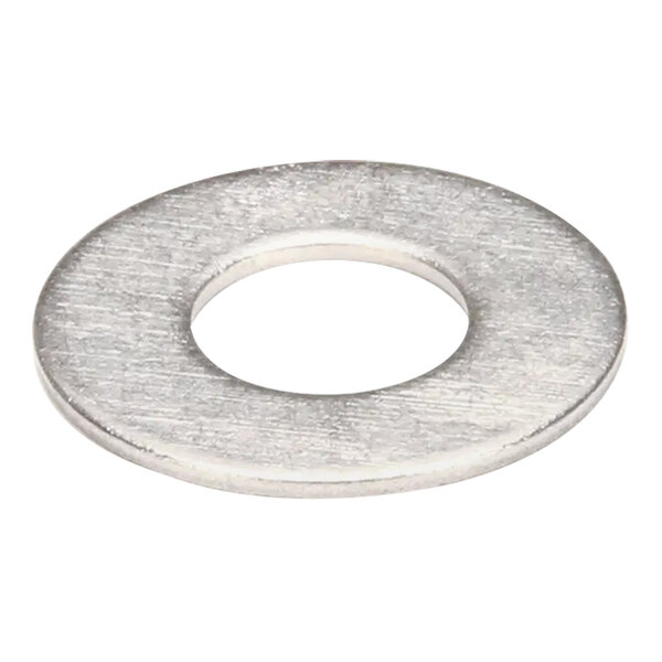A close-up of a stainless steel Bunn flat washer with a silver circle.