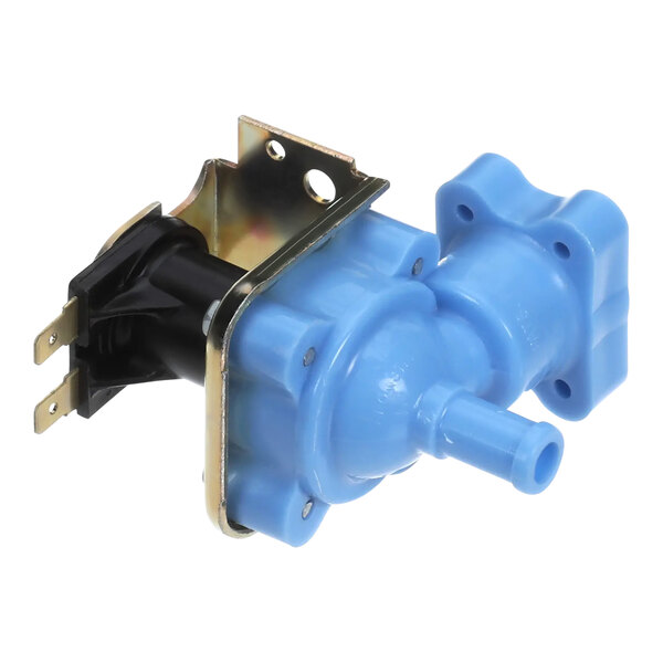 A blue water valve with a metal bracket on a Fetco S-53 valve.