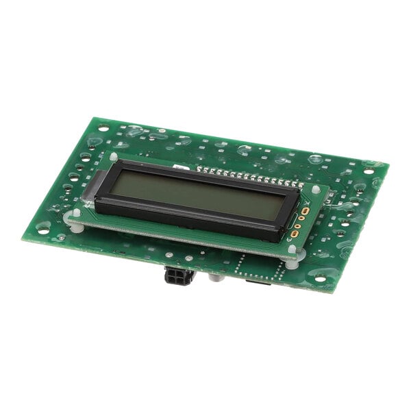 A green circuit board with a black rectangular display.