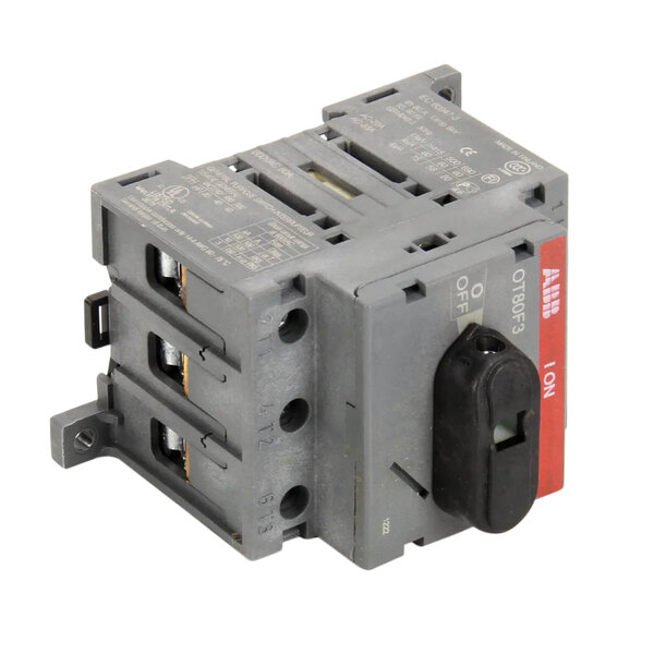 A grey Lennox Non-Fusible Disconnect Switch with black and red text and black and red switches.