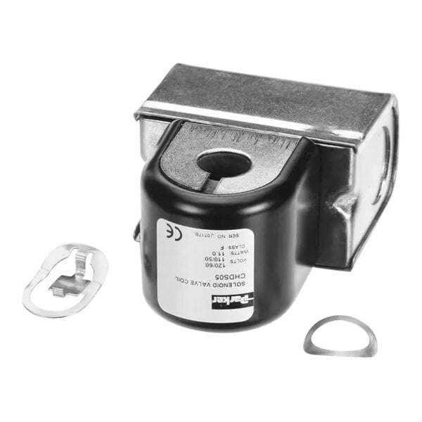 A black and silver metal Stero Coil with a white label.