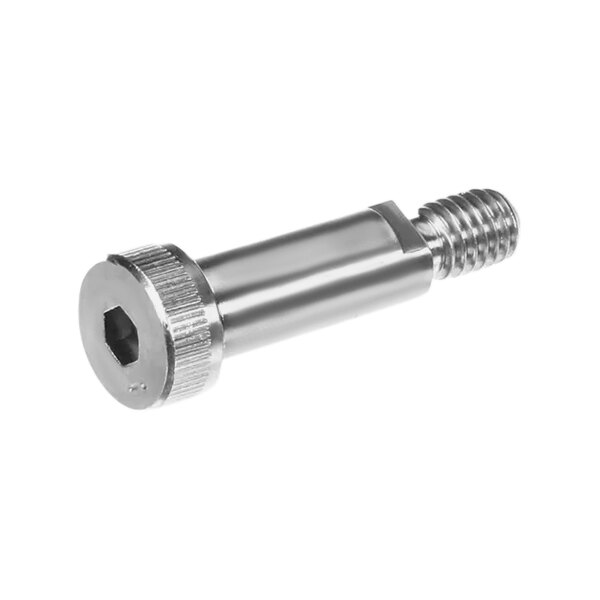 A close-up of a silver Hobart stainless steel screw with a hexagon head.