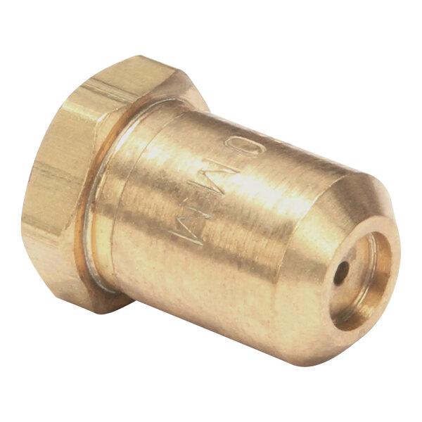 A brass threaded orifice hood with a cap.