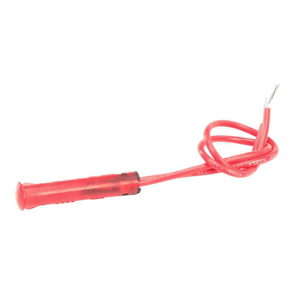 A red cable with a red wire and a plastic handle.