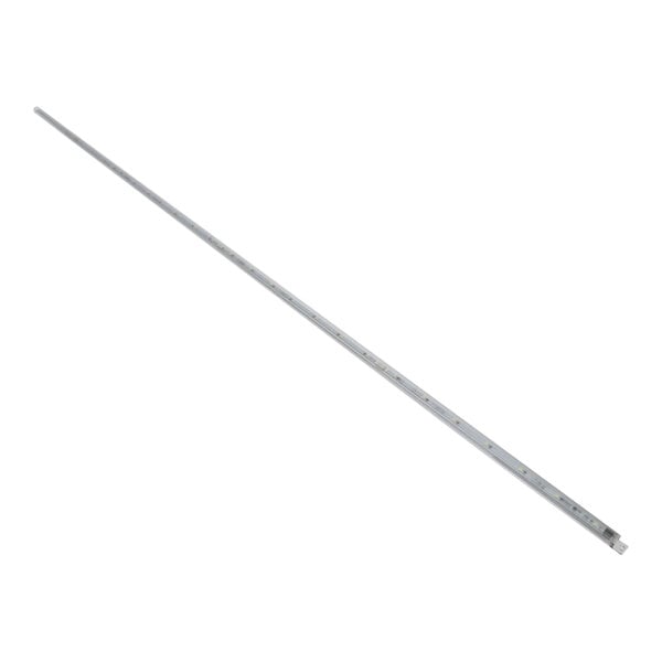 A long metal rod with clear covers over thin metal bars with white lights.