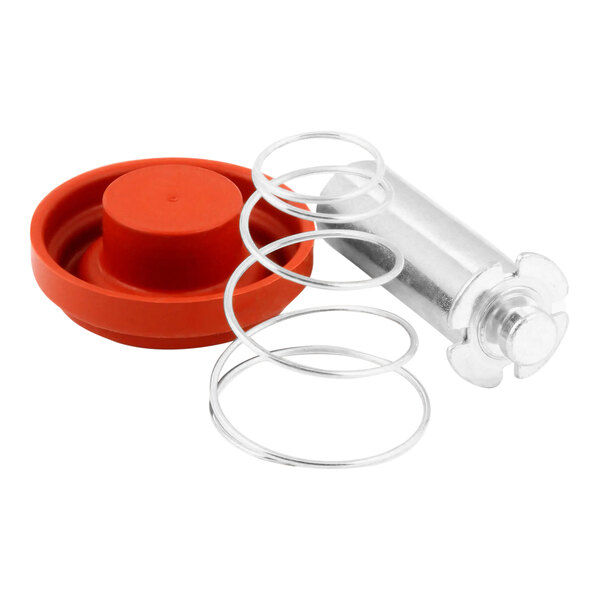 A metal cylinder with a red lid and a white tube inside.