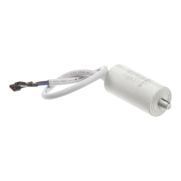 A white electrical device with a wire attached.