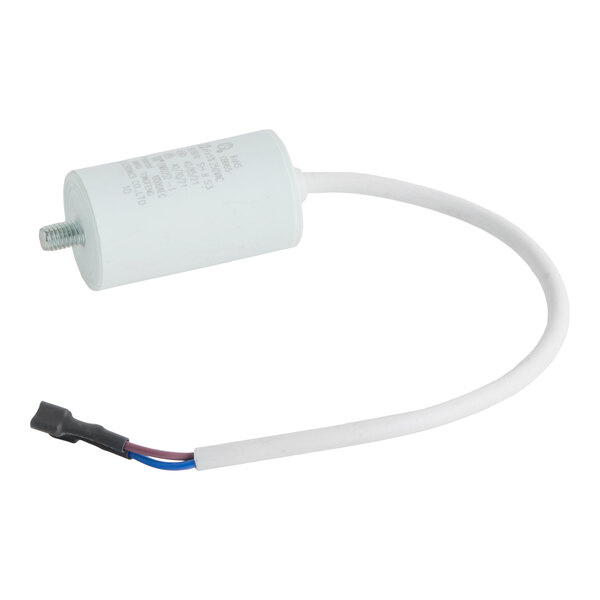A cylindrical Turbo Air Refrigeration CBB65A-2 run capacitor with attached wires and a threaded mounting stud.