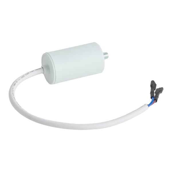 A cylindrical Turbo Air Refrigeration CBB65A-2 capacitor run with an attached white wire and two terminal connectors.