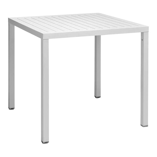 A white Nardi square table with legs.