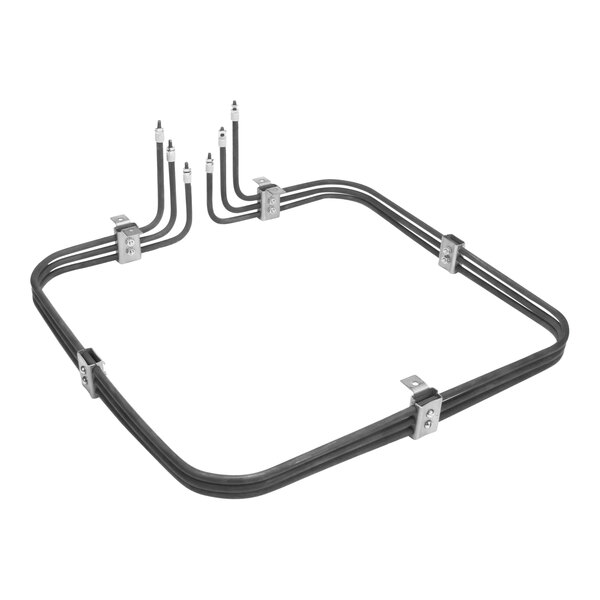 A metal frame with a square black wire and many metal wires inside.