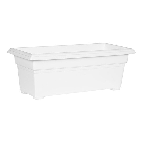 A white rectangular Novelty Manufacturing Co. patio planter.