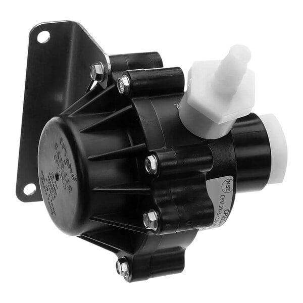 A black plastic Bunn valve assembly with white components.