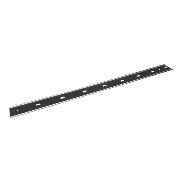A black metal strip with holes on it.