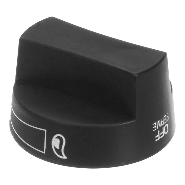 A black plastic knob with white text that says "Crown Verity"