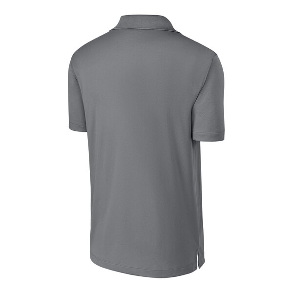 A grey Sport-Tek polo shirt with a white collar.