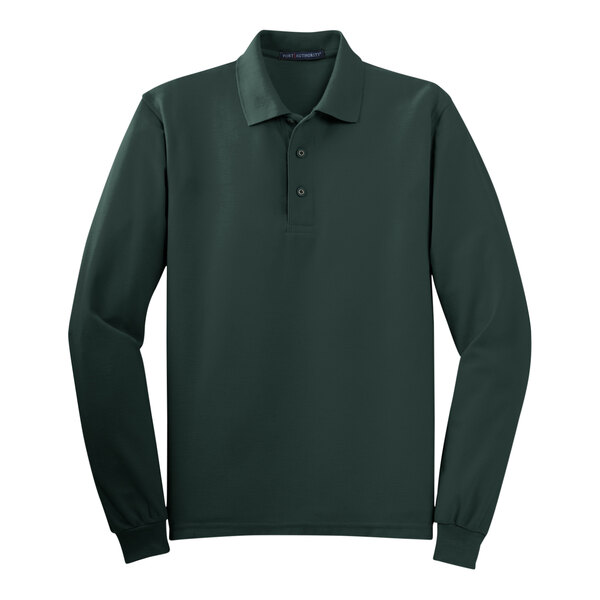 A dark green Port Authority® long sleeve polo shirt.