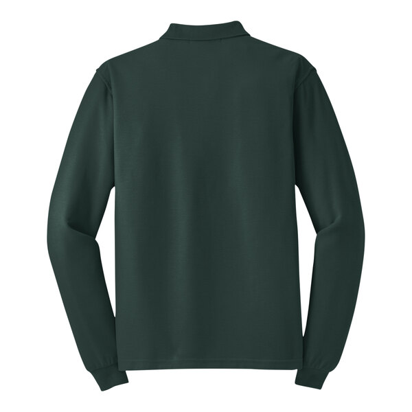 A dark green Port Authority long sleeve polo shirt.