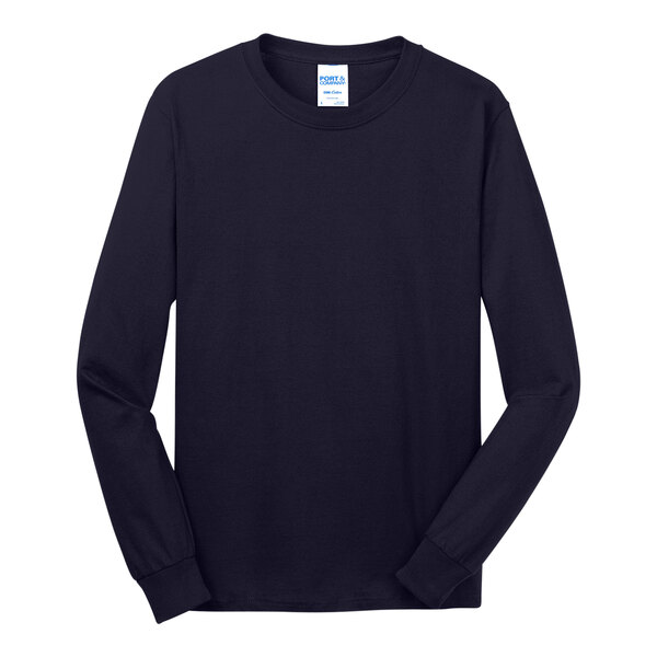 A Port & Company unisex long sleeve navy T-shirt.