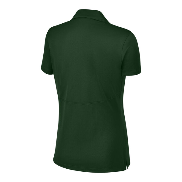 A back view of a Sport-Tek women's forest green polo shirt.