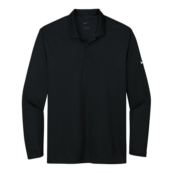 A black Nike Dri-Fit short sleeve polo shirt.