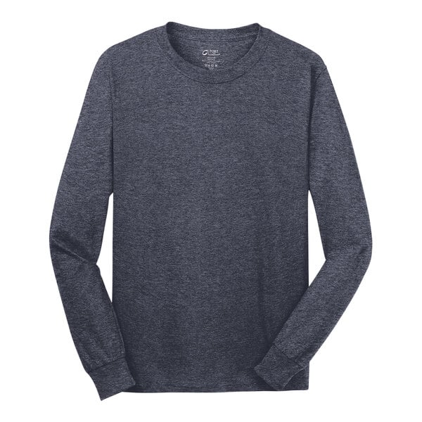 A Port & Company Heather Navy long sleeve shirt.