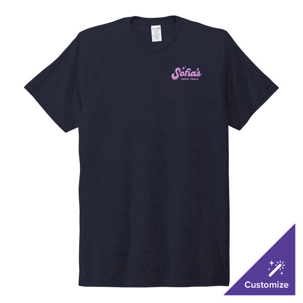 A navy AllMade customizable short sleeve t-shirt with a night sky design.