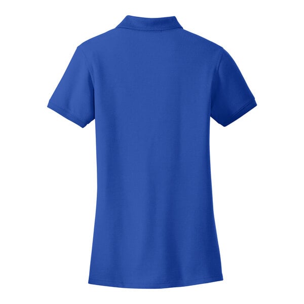 A Port Authority blue short sleeve polo shirt.