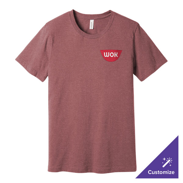 A heather mauve Bella Canvas short sleeve t-shirt with a logo on it.