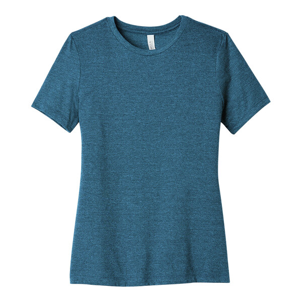 A Bella + Canvas women's blue short sleeve t-shirt.