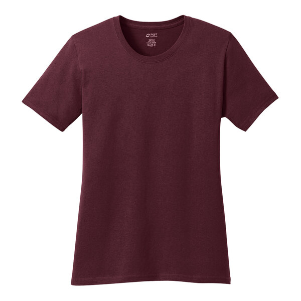 A maroon Port & Company short-sleeve t-shirt.