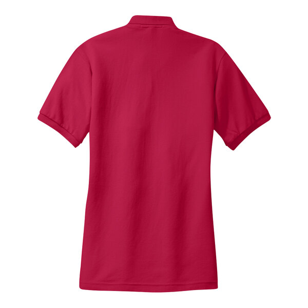 A red Port Authority ladies' polo shirt.