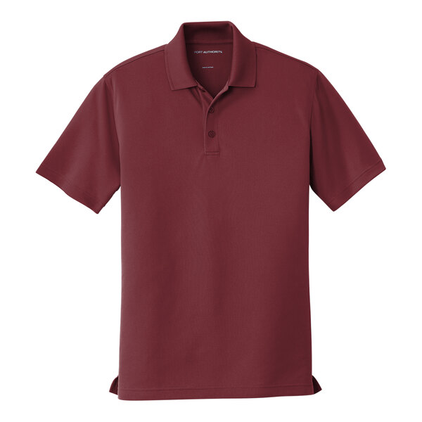 A burgundy Port Authority Dry Zone short sleeve polo shirt.