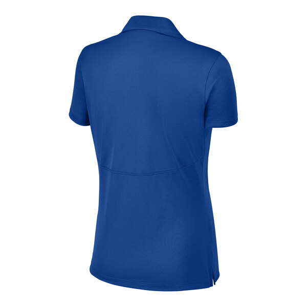 A blue Sport-Tek polo shirt for women with a white collar.