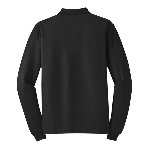 A black Port Authority long sleeve polo shirt.