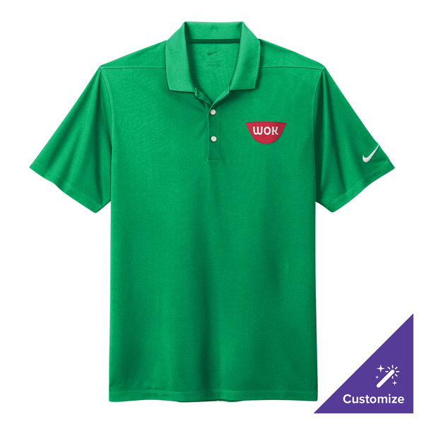 A Nike lucid green Dri-FIT polo shirt with a logo on it.