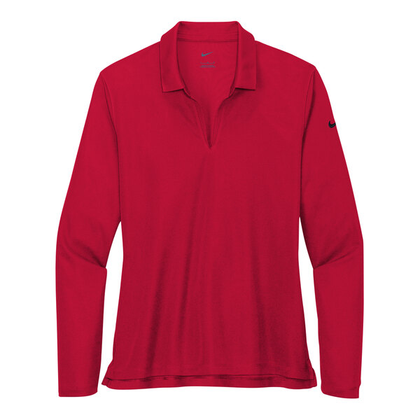 A red Nike long sleeve polo shirt.